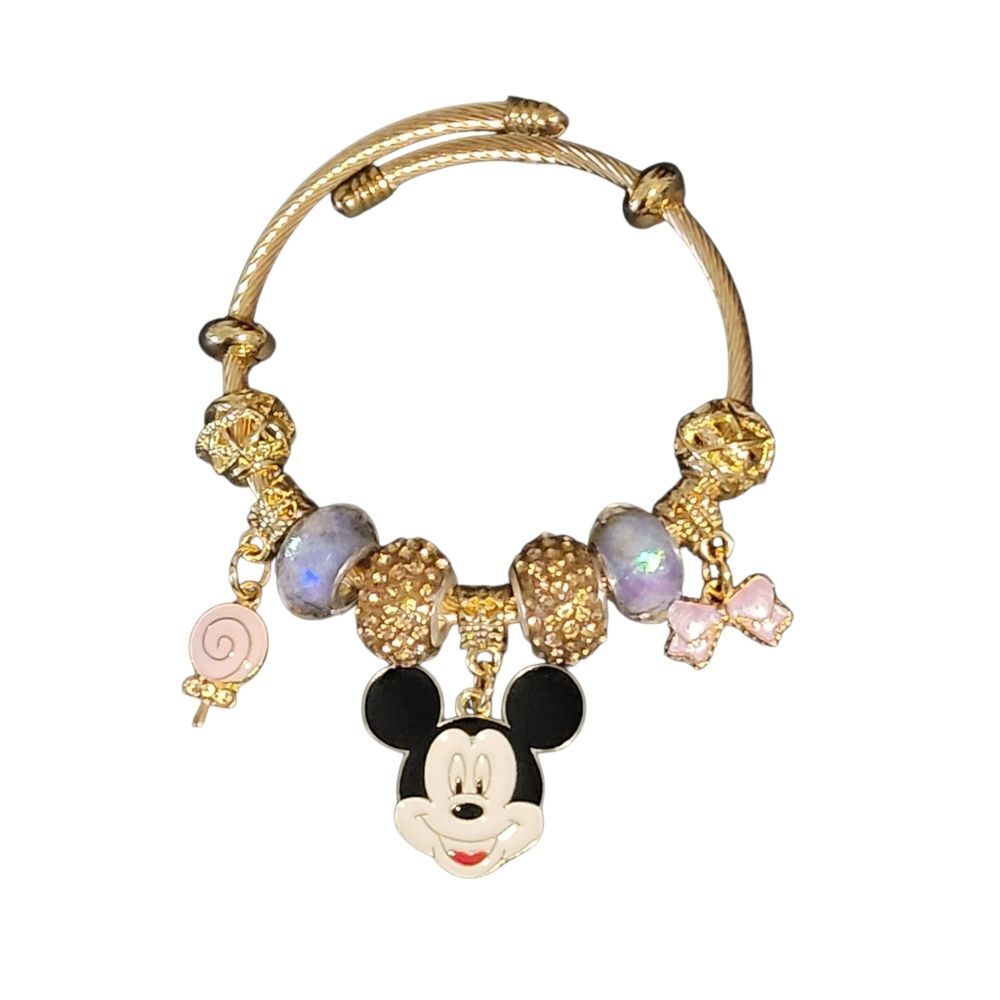 Disney Mickey Mouse Gold Toned Charm Bangle Bracelet 2.5" Dia. - NWT